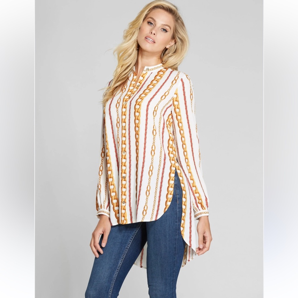 Marciano Striped Chain Print Blouse - Size L